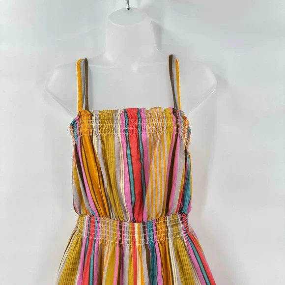 Tahari ASL Striped Tassel Midi Sundress‎ size 6 Boho Cotton Smocked Waist Resort - Picture 3 of 8